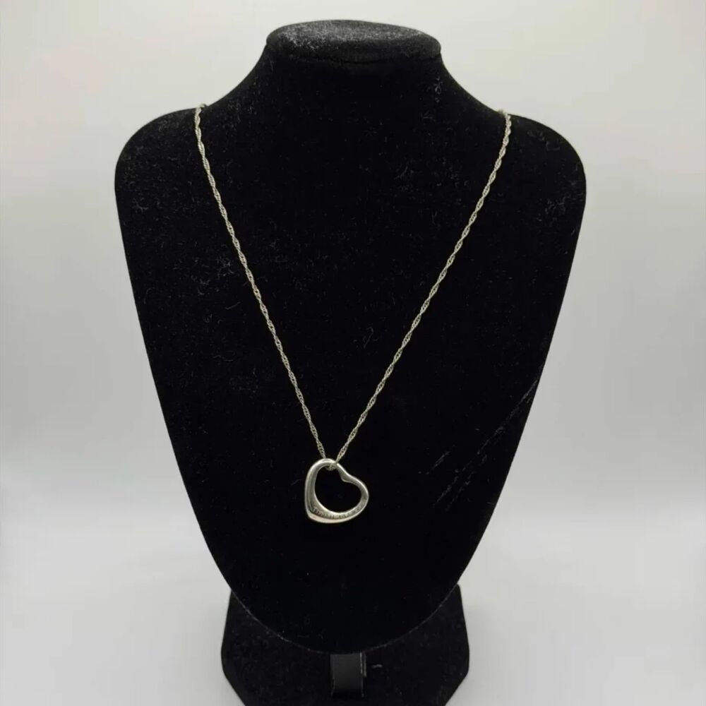 Vintage Tiffany & Co. Elsa Peretti Open Heart Pendant W/ 18.5" Silver Necklace